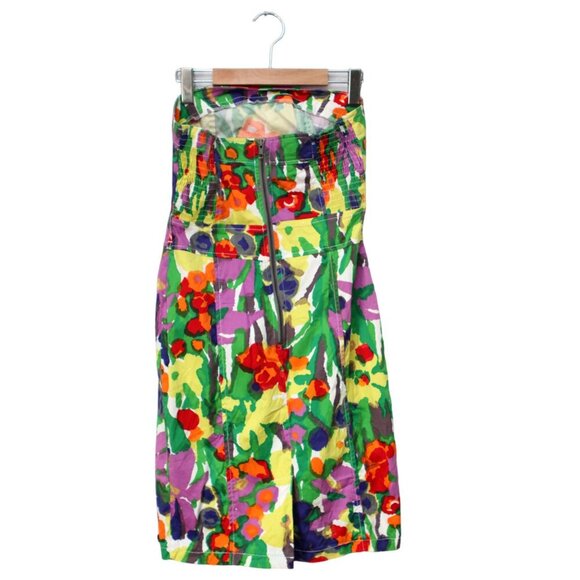 DEPT Strapless Floral Sheath Dress Abstract Bright Print Stretch Smocked Party - Picture 11 of 13